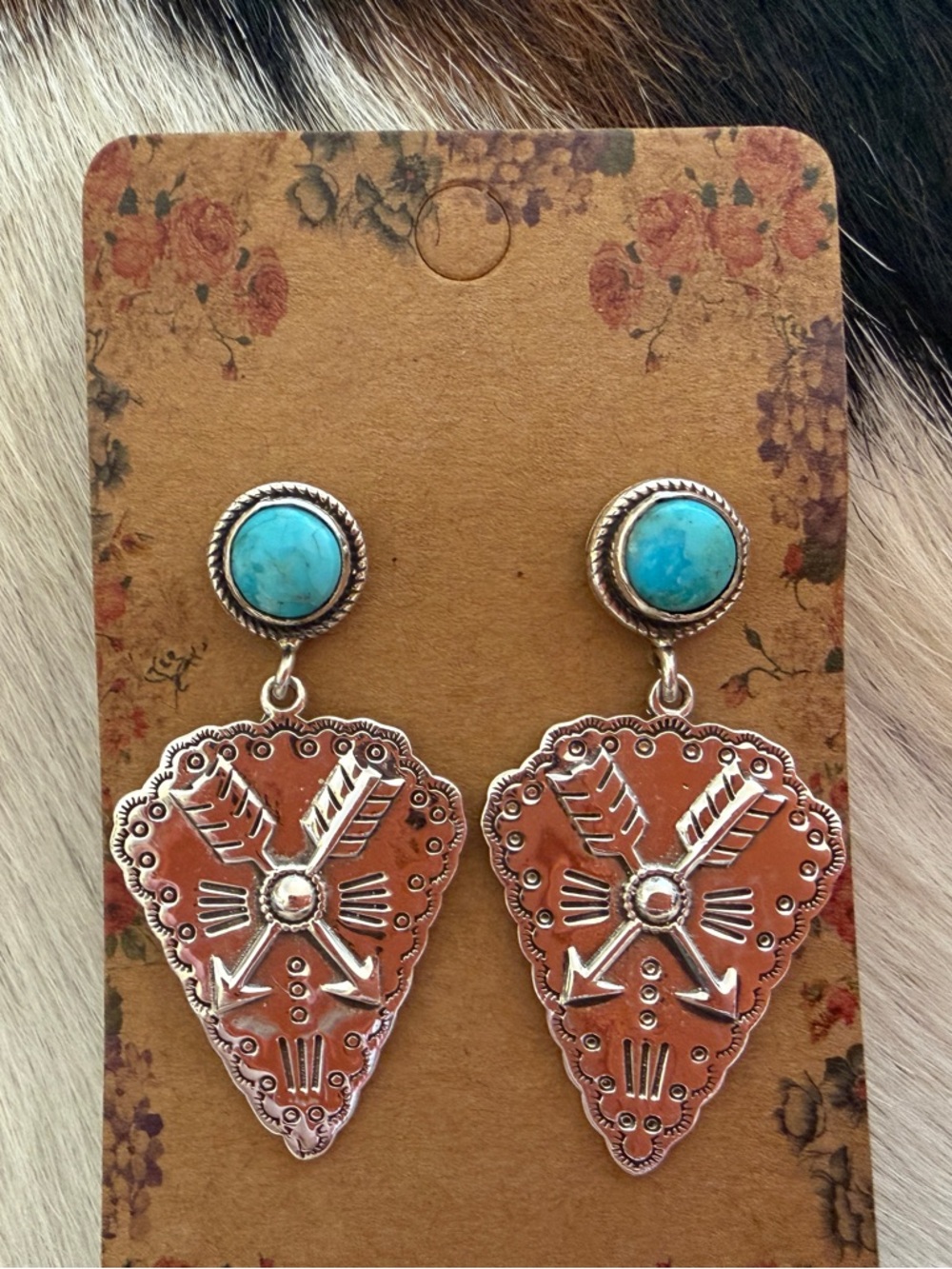 ❤️Kingman Turquoise Arrowhead Sterling Silver Symbol Hand Stamped Earrings 13.2G - Picture 4 of 15